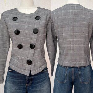 Vintage 80s Worthington Plaid Lightweight Cropped Asymmetrical Blazer Size 5/6
